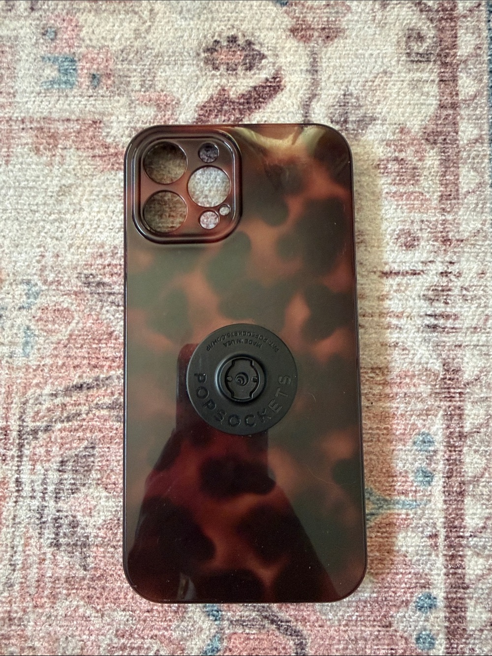 iPhone 12 Pro Max Tortoiseshell Pattern Phone Case with Black PopSocket